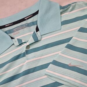 Nike Mens Golf Striped Tour Performance‎ Polo Shirt in Teal and White Size XXL